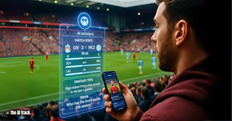 Football fan using an AI assistant (Microsoft Partners with Premier League) - Credit - ChatGPT, The AI Track
