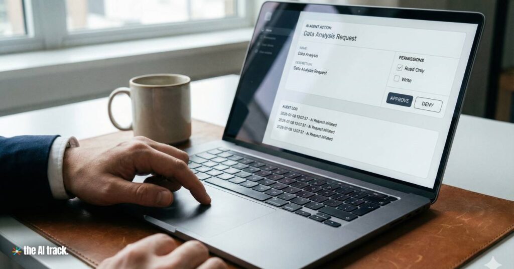 Laptop approving an AI agent action (Credit - Google, The AI Track)