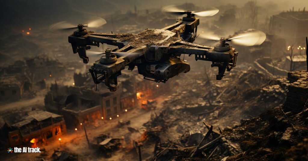 Military Drones - Iimage was generated by Midjourney as part of The AI Track's creative content.