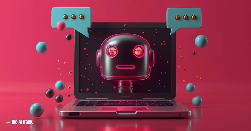 A laptop with an AI chatbot -Photo Generated by Midjourney for The AI Track