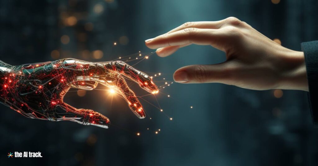 Robot and Hand -Photo Generated by Midjourney for The AI Track