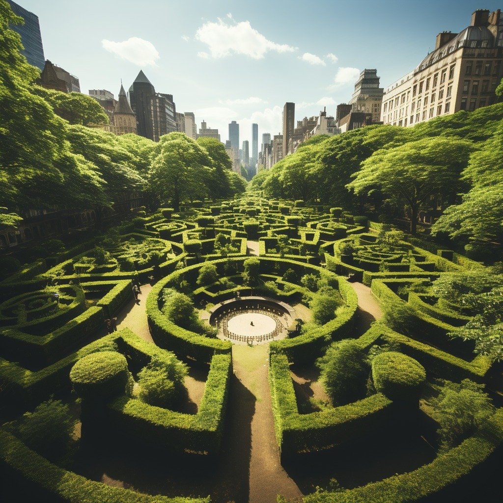 Cinematography -Aerial Shots - symmetrically arranged formal garden 1 -Photo Generated by Midjourney for The AI Track