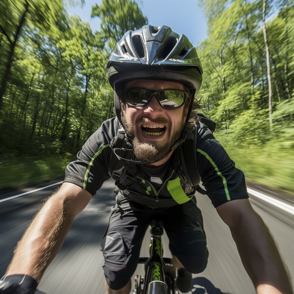 Cinematography -Dolly Zoom - Cyclist racing down a steep hill 1 -Photo Generated by Midjourney for The AI Track