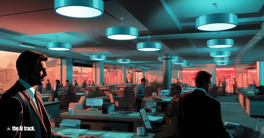 AI in Work - Office Scene - Image generated by Midjourney for The AI Track