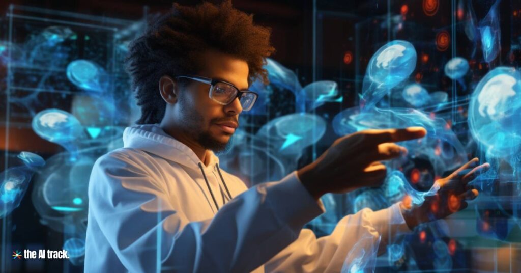 Man in AI Medical Lab - Image generated by Midjourney for The AI Track