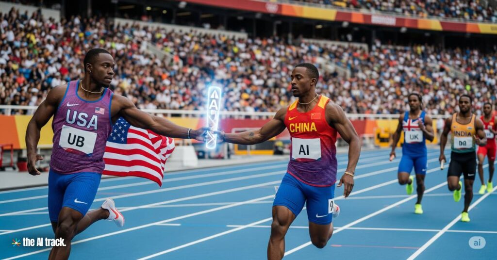 A relay race baton exchange where the baton is labeled AI - Credit - Gemini, The AI Track