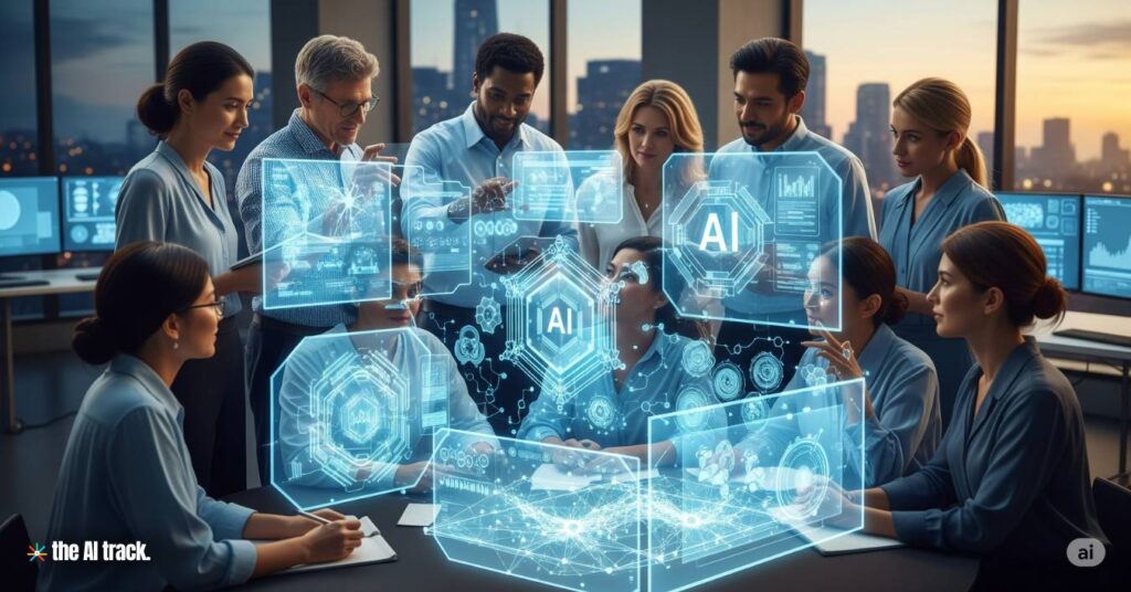 Scientists working together with AI holograms - Credit - Gemini, The AI Track