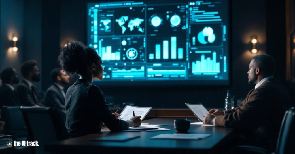 Courtroom where a lawyer uses AI tools to assess case evidents - Image generated by Flux for The AI Track
