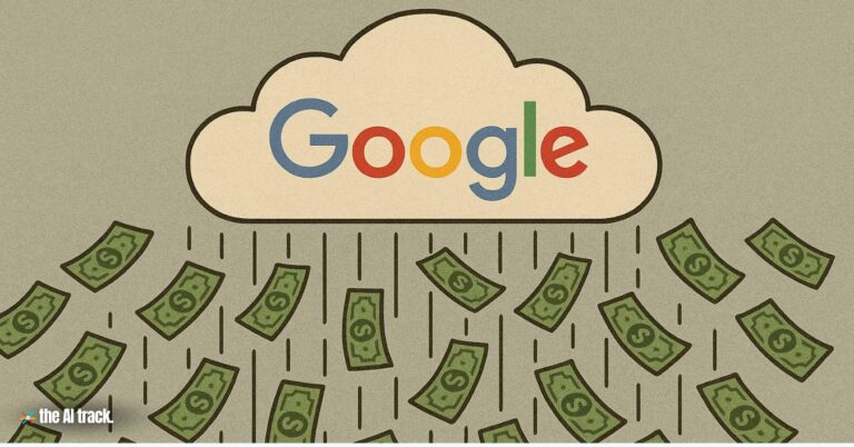 Giant Google cloud raining money (Alphabet Q1 2025 results soar fueled by AI) - Credit - ChatGPT, The AI Track
