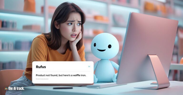 Rufus Amazon AI Shopping Assistant saying Product not found, but here’s a waffle iron - Credit - Reve, The AI Track