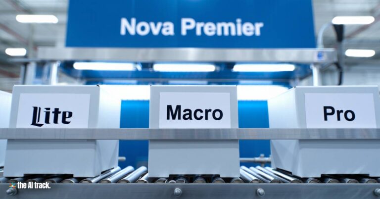A conveyor belt rushing out labeled AI models under Nova Premier banner - Image generated by AI for The AI Track