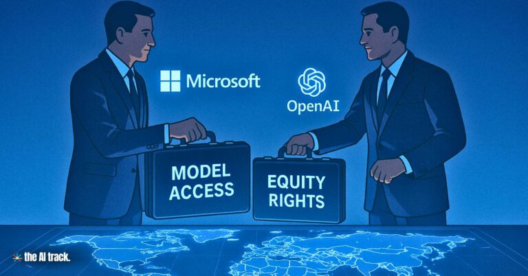 OpenAI and Microsoft exchanging briefcases - Credit - ChatGPT, The AI Track