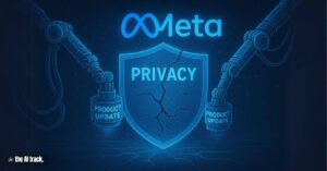 Cracked privacy shield (Meta Replaces Human Risk Reviewers with AI) Credit - ChatGPT, The AI Track