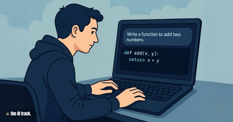 Developer at a laptop using a vibe coding interface (DeepSeek Enhances R1-0528 Model) - Credit ChatGPT, The AI Track