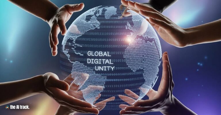 Globe formed from digital code, surrounded by human hands representing policymakers (GRIP Launch) Credit - Ideogram. The AI Track