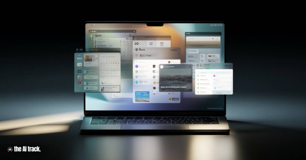 Laptop screen with multiple productivity apps open (Credit - Midjourney, The AI Track)