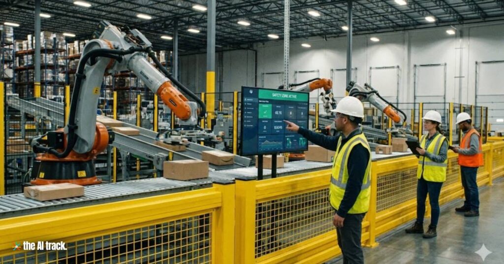 Warehouse where industrial robotic arms assist sorting packages (Credit - Google, The AI Track)