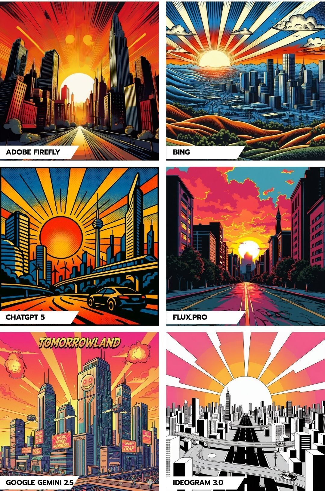 Astonishing sunrise in a smart city in the style of pop art - Part 1