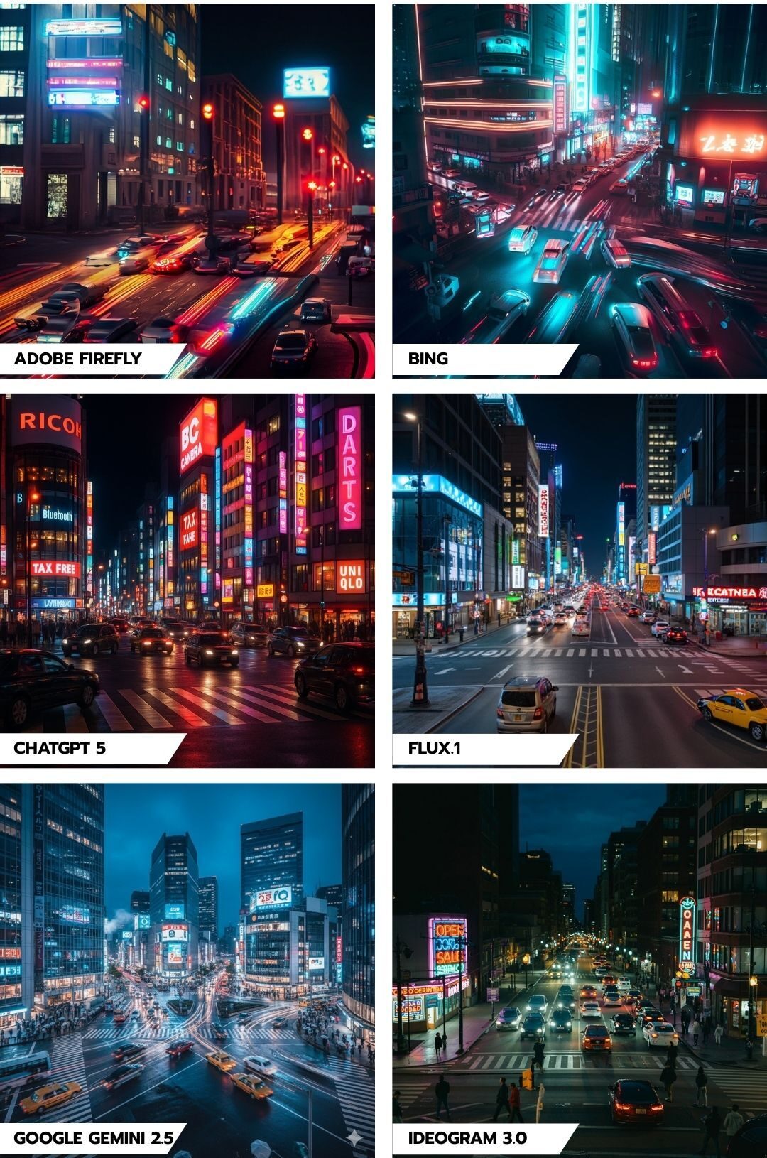 Busy city intersection at night with neon signs - Part 1